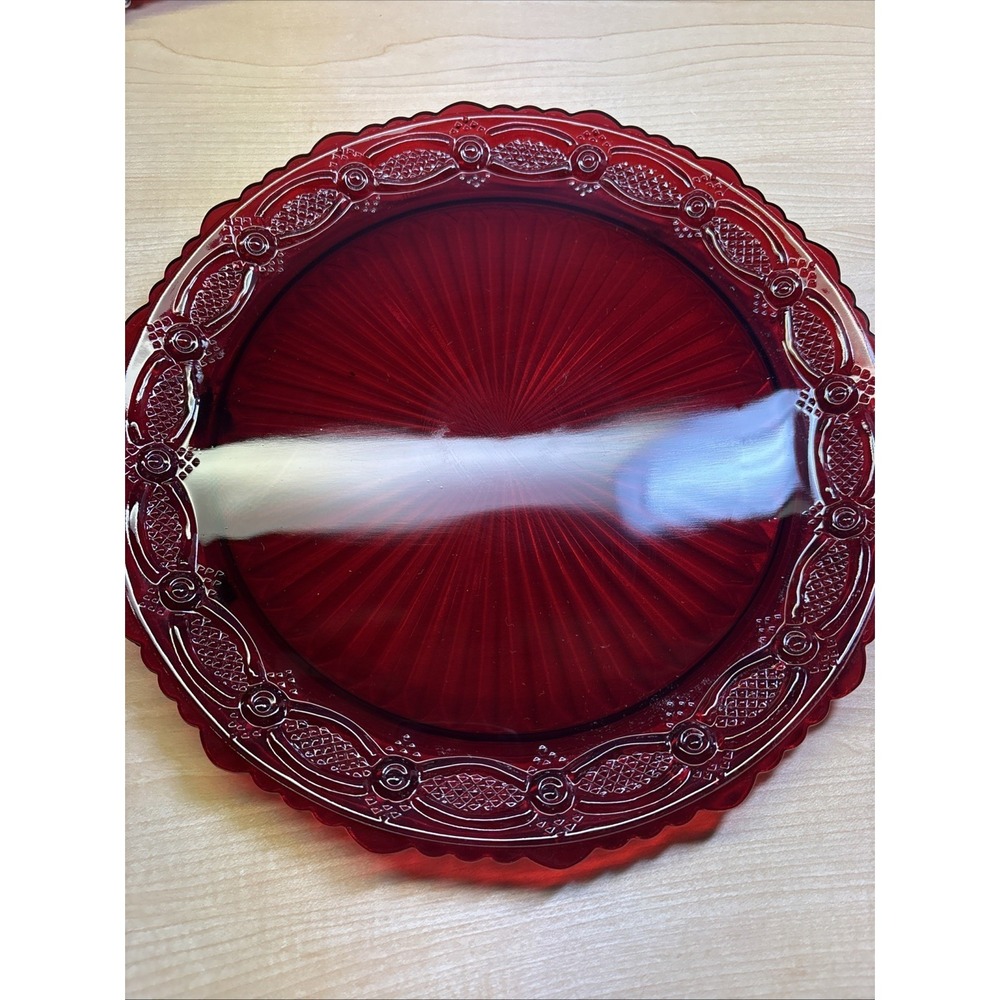 Avon 1876 Cape Cod Dinner Plate 10.5" Ruby Red Pressed Glass Vintage Set of 4 - Picture 11 of 11